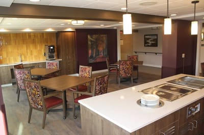 Interior dining area with tables and chairs