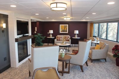 Cozy lounge area in assisted living facility.