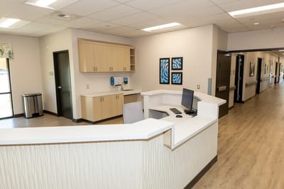 Bright, modern reception area of the facility