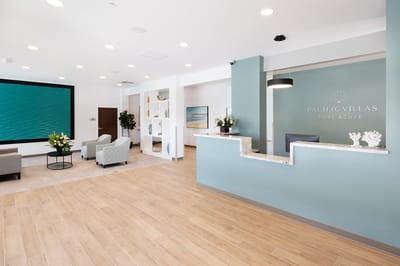 Bright and modern lobby of Pacific Villas Post Acute