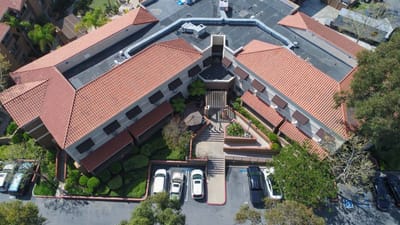 Aerial view of Palm Terrace Healthcare & Rehab Center's exterior and landscaping