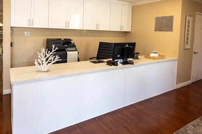 Facility reception area with a minimalist design