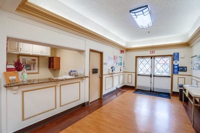 Welcoming interior view of a care center lobby