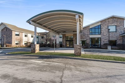Entrance to Exton Post Acute facility with covered area