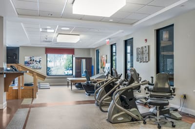 Interior view of a fitness area with exercise equipment