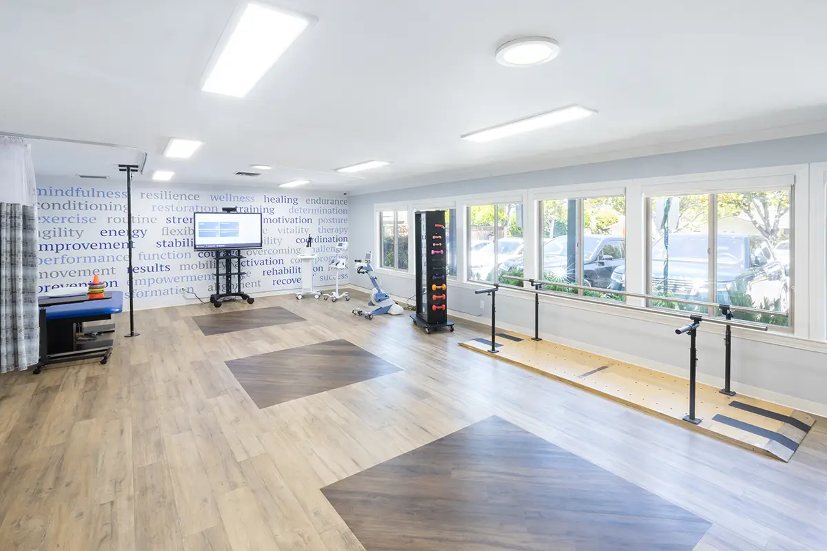 Rehabilitation and therapy room with equipment