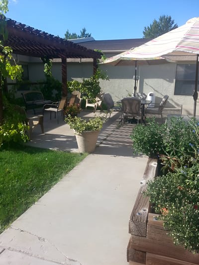 Outdoor seating area with shaded terrace