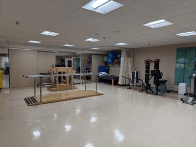 Interior of a rehabilitation gym with exercise equipment