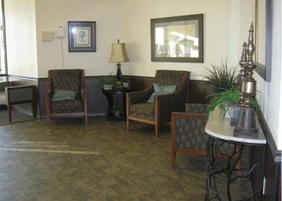 Interior view of a common area with seating