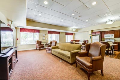 Interior common area with seating and kitchenette