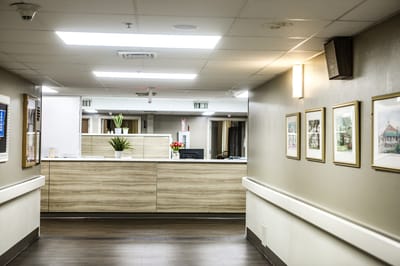 Interior view of a reception area in a nursing home