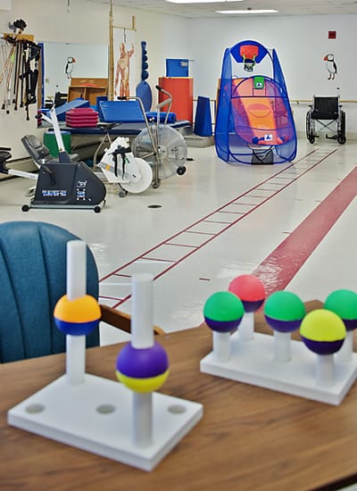 Therapy room with equipment and exercise tools