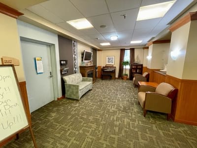 Interior view of a common area with seating and decor