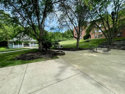 Outdoor space with gazebo and seating areas