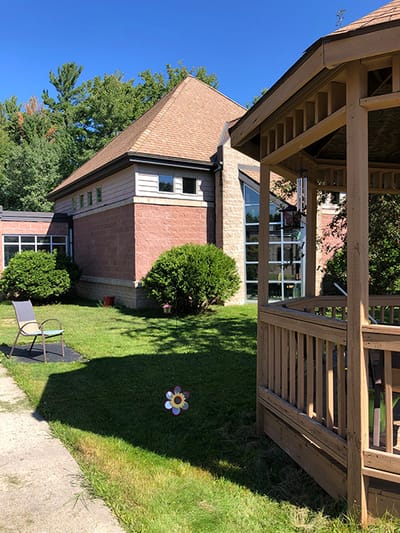 View of the exterior and garden area of the facility