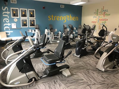 Interior of a fitness room with exercise equipment