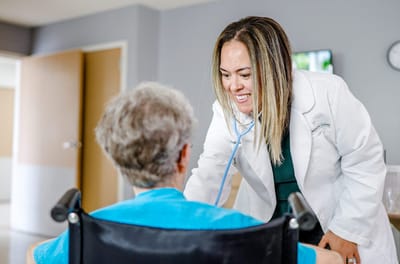 Healthcare professional interacts with a resident