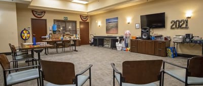 Activity room with tables and decorations for events