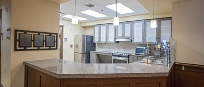 Modern kitchen area in assisted living facility