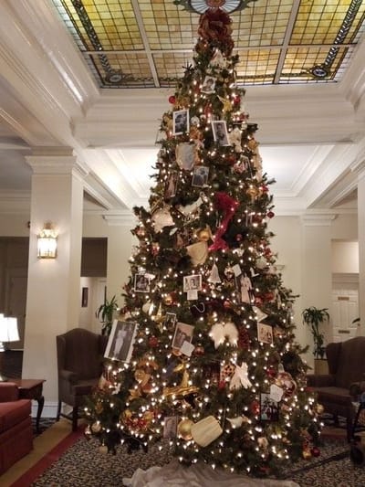 Decorated Christmas tree in the facility lobby