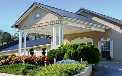 Building exterior with landscaping