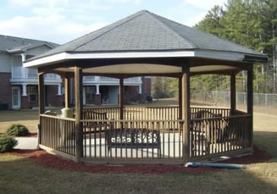 Wooden gazebo in an outdoor area
