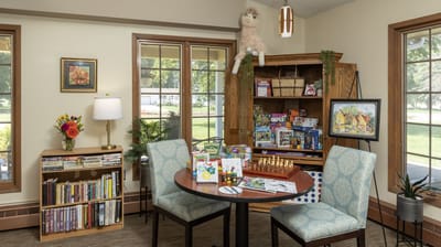 Cozy common area with games and books