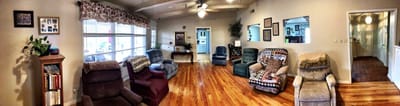 Common area with seating and natural light