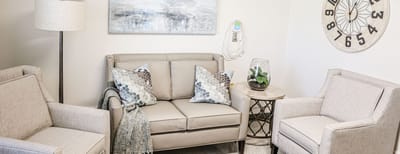 Cozy sitting area with modern furniture and decor