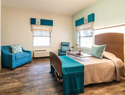 Bright and welcoming assisted living resident room