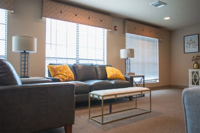 Cozy seating area in a facility lobby
