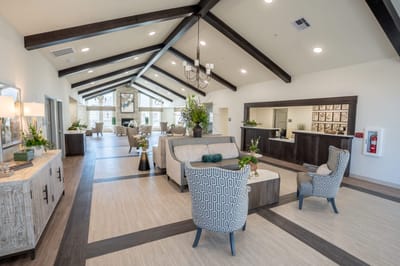 Bright and spacious common area with seating