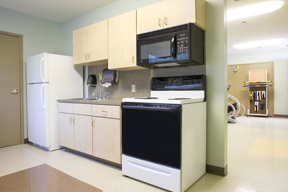 A kitchenette area in a senior living facility