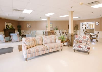 Bright and spacious common area with seating