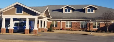 Exterior view of a senior living facility entrance