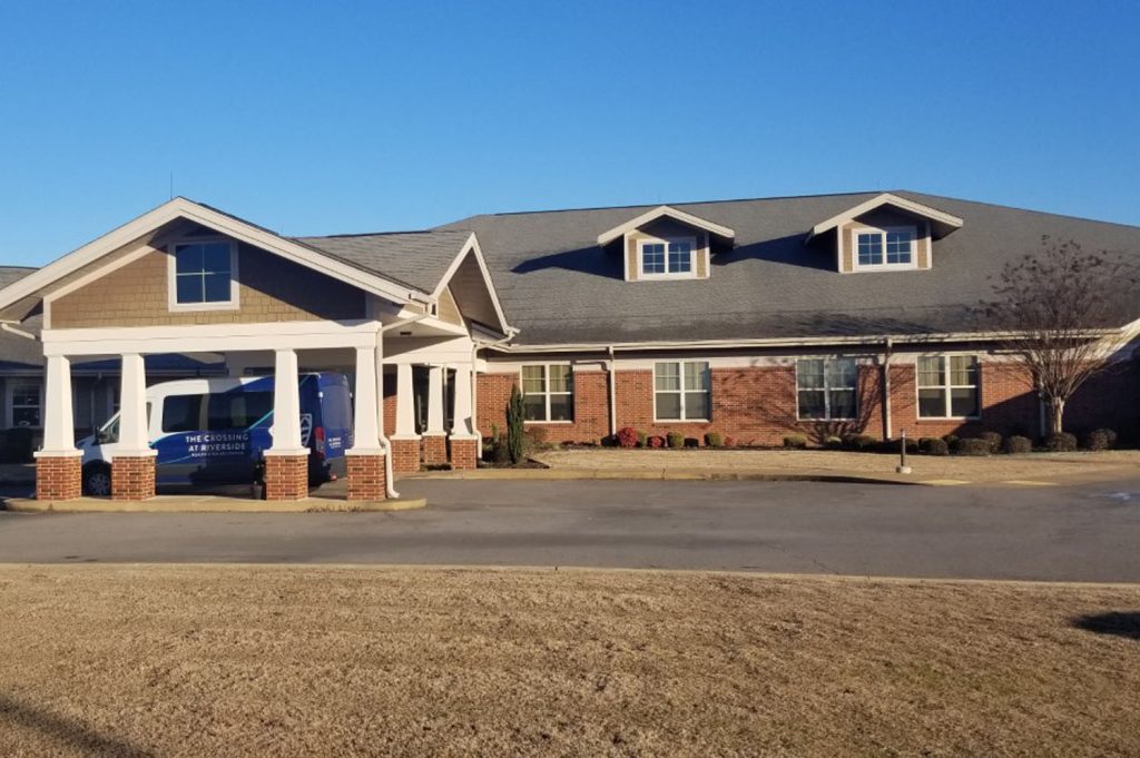 Exterior view of a senior living facility entrance