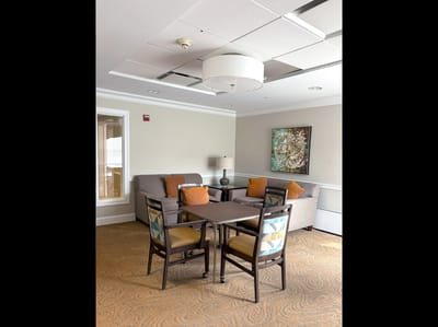 Cozy common area with couches and a table