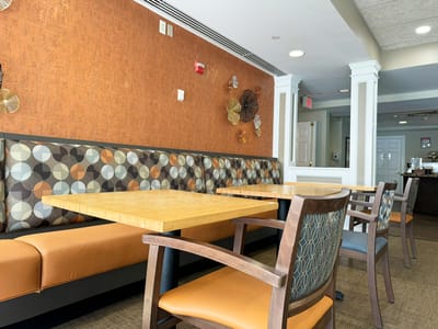 Bright dining area with modern furnishings