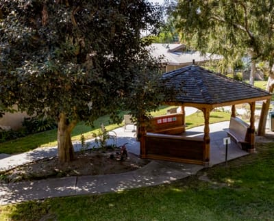 Gazebo in a landscaped outdoor space