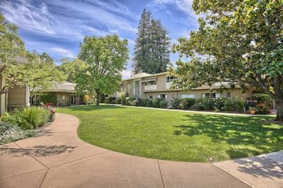 Well-kept outdoor garden space with pathways