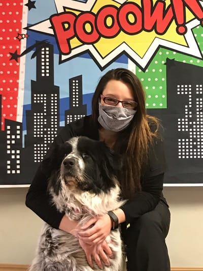 Progressive Care Center, Nursing Home in Shreveport, LA — Woman in a mask with a large dog