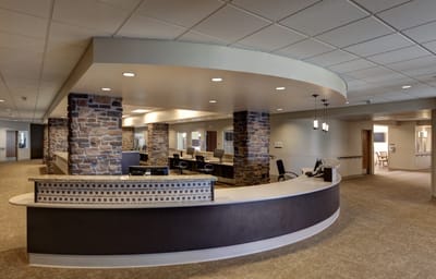 Interior view of a reception area in a nursing home