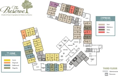 Architectural floor plan of a senior living facility