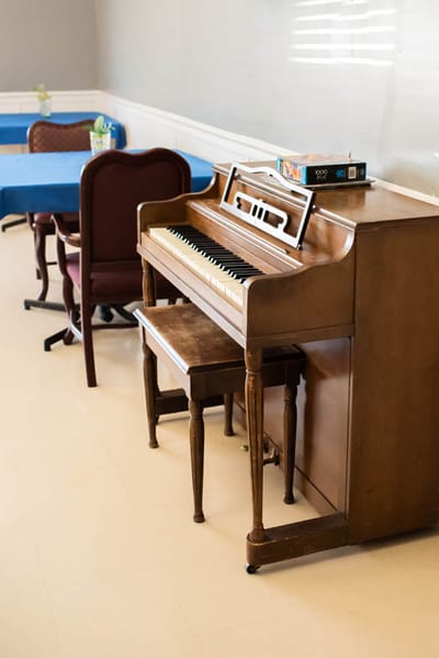 Interior view of a piano in a common area