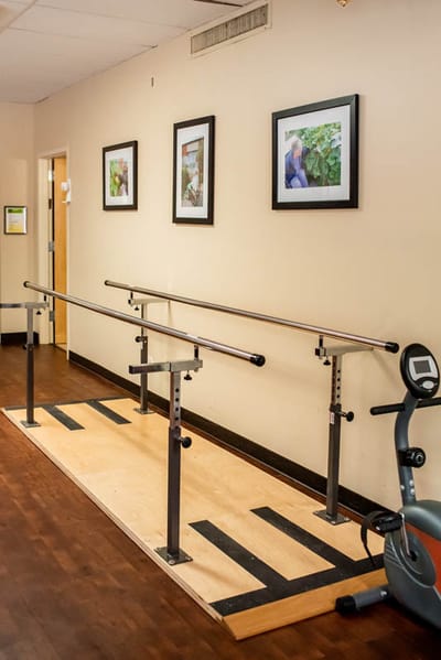 Rehabilitation area with bars for physical therapy