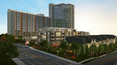 Rendering of a modern senior living facility exterior