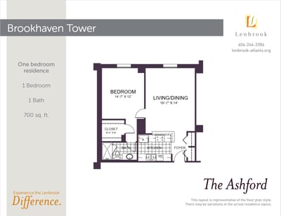 Architectural floor plan of a one-bedroom residence