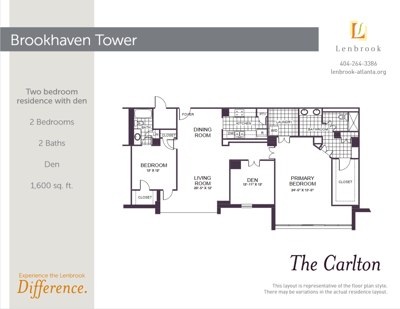 Architectural floor plan of a two-bedroom residence
