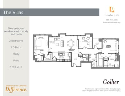 Architectural floor plan of a two-bedroom residence