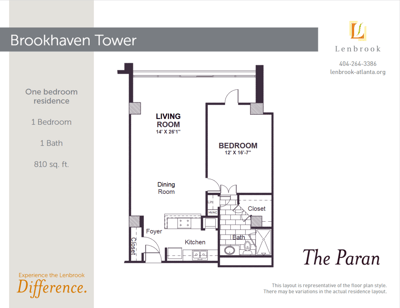 Architectural floor plan of a one-bedroom residence
